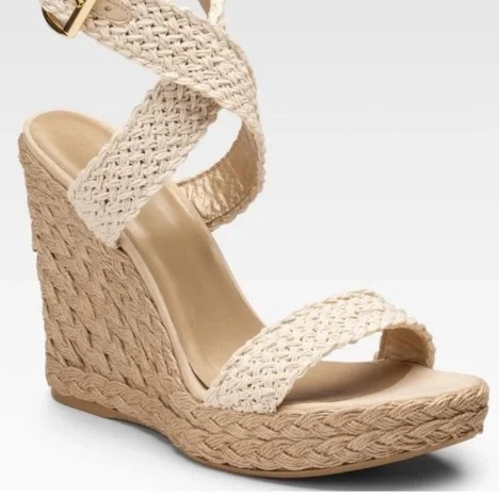 Stuart Weitzman Alex Espadrille Wedge Sandal in Natural Sz 5